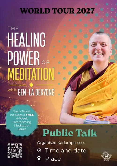 The Healing Power of Meditation — World Tour 2027 poster featuring Gen-la Dekyong